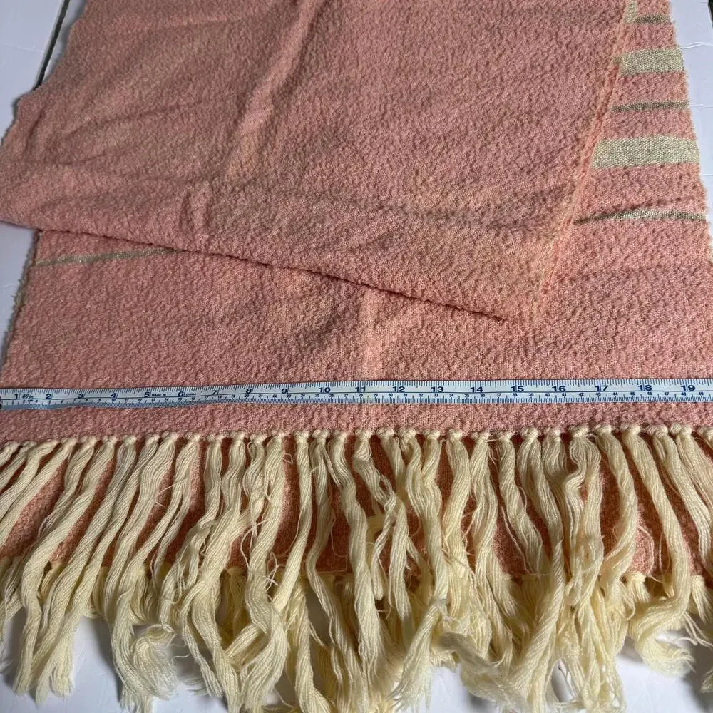 Hand Woven Pink & Cream/Metallic stripes Wool Throw by Grant Hand Weavers 20x82‎